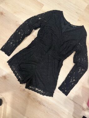 Black Lace Long-Sleeve Romper